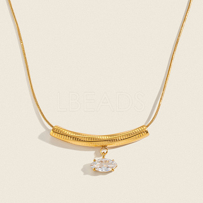 304 Stainless Steel Pave Clear Cubic Zirconia Pendant Necklaces for Women UD0766-1-1