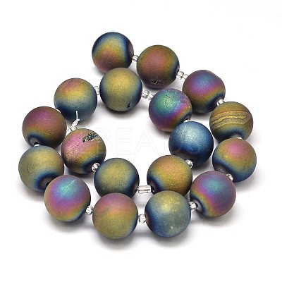 Round Electroplated Natural Druzy Geode Quartz Crystal Beads Strands G-A143B-20mm-03-1