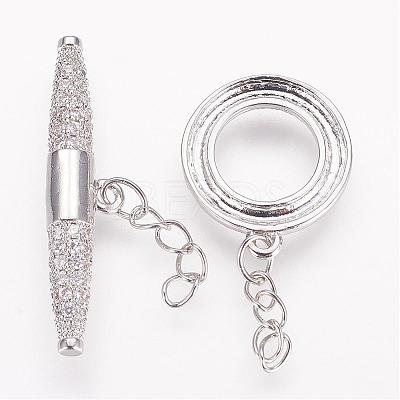 Brass Micro Pave Cubic Zirconia Ring Toggle Clasps ZIRC-P050-11P-1