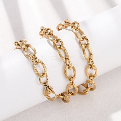 8MM 304 Stainless Textured Oval Link Chain Necklaces SA-CBA725A-26G-1
