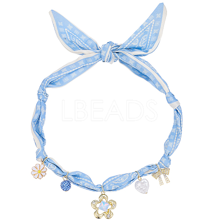 Flower Alloy Enamel & Resin & Glass & Plastic Pearl & Rhinestone Tassel Scarf Choker Necklaces NJEW-SP0001-16C-1