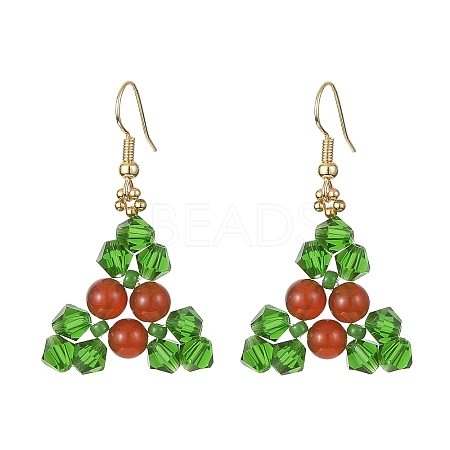 Natural Carnelian Holly Leaf Dangle Earrings EJEW-TA00245-1
