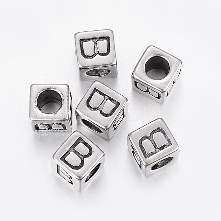 304 Stainless Steel Large Hole Letter European Beads STAS-H428-01AS-B-1