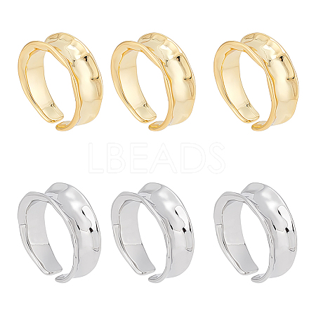 Unicraftale 6Pcs 2 Colors Brass Wave Open Cuff Ring for Women RJEW-UN0002-32-1