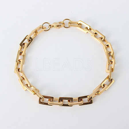 Ion Plating(IP) Rectangle 201 Stainless Steel Chain Bracelets BJEW-N240-06G-1