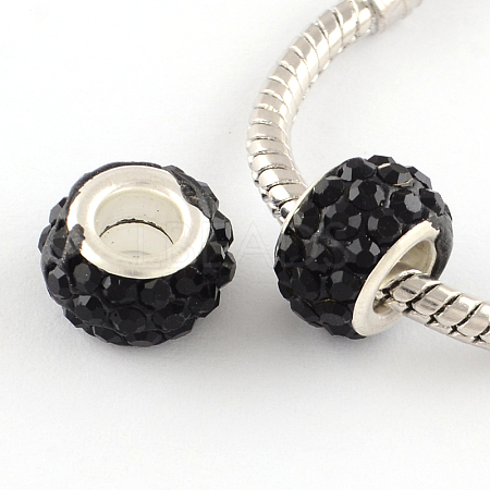 Polymer Clay Rhinestone European Large Hole Beads with Silver Color Plated Brass Cores FPDL-R002-01-1