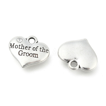 Wedding Theme Antique Silver Tone Tibetan Style Alloy Heart with Mother of the Groom Rhinestone Charms LS-TIBEP-N005-17A-1