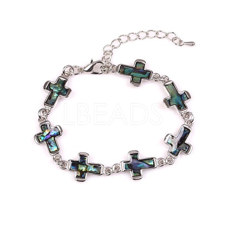Cross Natural Abalone Shell/Paua Shell Link Bracelets for Women FS5984-19-1
