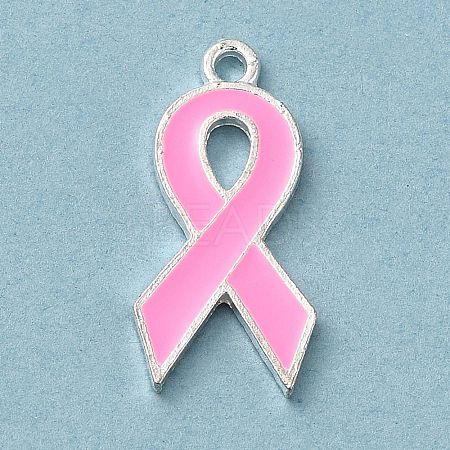 Breast Cancer Pink Awareness Ribbon Theme Alloy Enamel Pendants LS-ENAM-A147-01L-1