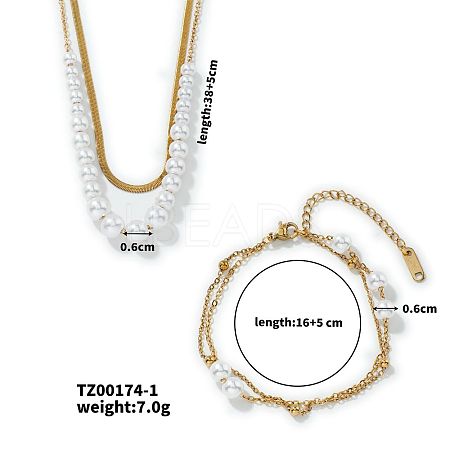 Stainless Steel Imitation Pearl Series Layered Bracelets & Necklaces Set for Women UT0560-1