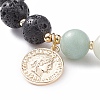 Round Natural Flower Amazonite & Lava Rock Stretch Bracelets with Brass Coin BJEW-TA00105-2