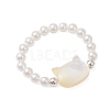 Cat Shaped Natural White Shell Beaded Stretch Finger Rings RJEW-TA00175-4