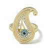 Rack Plating Brass Micro Pave Cubic Zirconia Teardrop Open Cuff Rings for Women RJEW-C088-04G-2