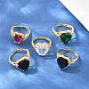 Heart Brass Micro Pave Cubic Zirconia Cuff Open Rings for Women CU-CBA0A21-02G-1