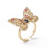 Colorful Cubic Zircon Butterfly Open Cuff Ring RJEW-B043-05-3