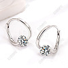 Brass Micro Pave Clear Cubic Zirconia Flat Round Hoop Earrings FS-WG5850E-01-3