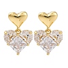 Rack Plating Heart Brass Micro Pave Clear Cubic Zirconia Dangle Stud Earrings EJEW-H147-18G-4