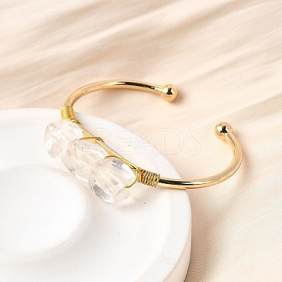 Natural Quartz Crystal Beads Cuff Bangles for Women BJEW-Q035-01G-08-1