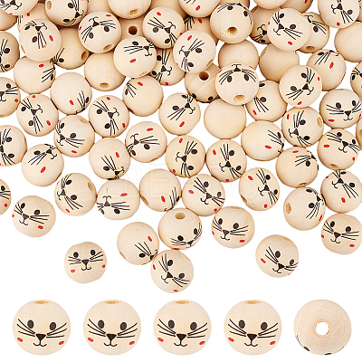 Printed Wood European Beads WOOD-WH0034-18-1