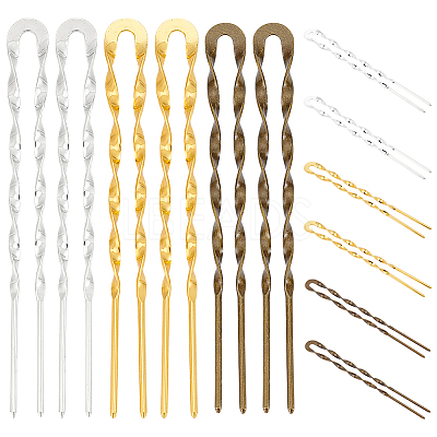 6Pcs 3 Colors Brass Hair Forks for Women AJEW-GO0002-34-1