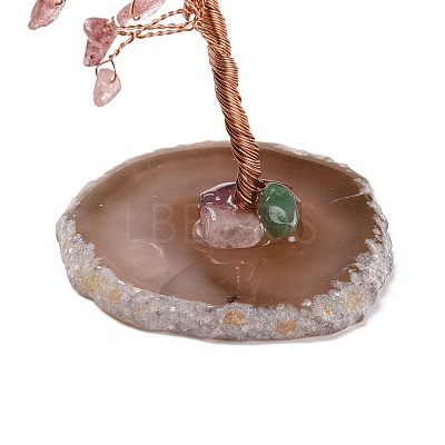 Natural Strawberry Quartz Chips & Agate Pedestal Display Decorations DJEW-A001-04B-1