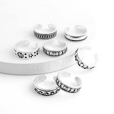 7Pcs 7 Styles Tibetan Style Sun Moon Alloy Cuff Toe Rings for Summer Beach FS-WGAE944-01-1
