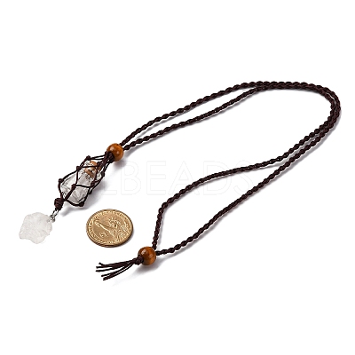 Natural Quartz Crystal Macrame Pouch Pendant Nylon Cord Adjustable Necklaces NJEW-JN05345-01-1