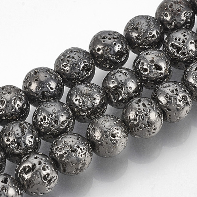 Electroplated Natural Lava Rock Beads Strands G-T061-55D-10mm-1