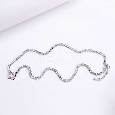 Brass Pave Cubic Zirconia Heart Pendant Tennis Necklaces FS-WGB48C6-01-1