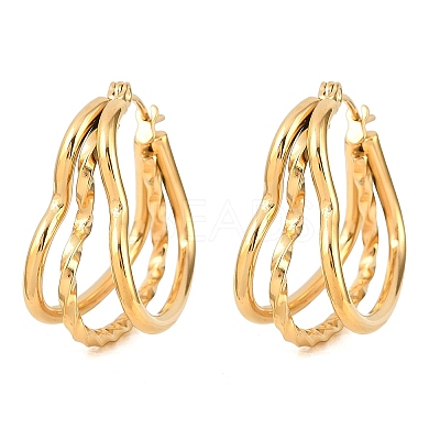304 Stainless Steel Triple Heart Hoop Earrings EJEW-I320-27G-02-1