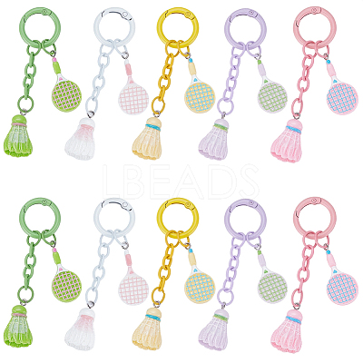 10Pcs 5 Colors Resin Badminton & Racket Pendant Decorations HJEW-SP0001-68-1