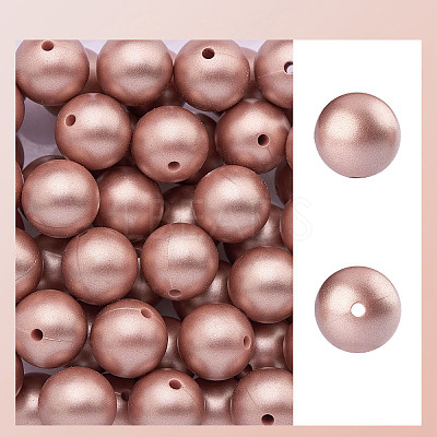 50Pcs Silicone Beads Round Rubber Beads 15MM Loose Spacer Beads for DIY Supplies Jewelry Keychain Making (Rose Gold) JX472A-1
