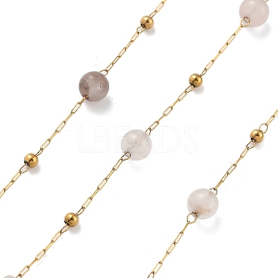 Natural Grey Agate & 304 Stainless Steel Beads Link Chains CHS-K021-08A-11-1