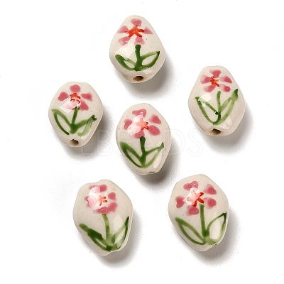 Flower Theme Printed Handmade Porcelain Beads LAMP-D303-06A-01-1
