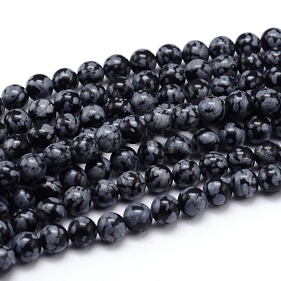 Natural Snowflake Obsidian Round Bead Strands G-J303-09-8mm-1