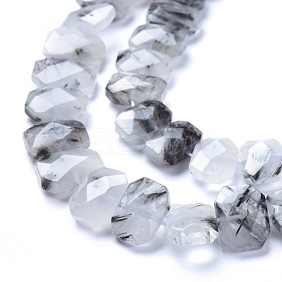 Natural Tourmalinated Quartz/Black Rutilated Quartz Beads Strands G-L505-22-1