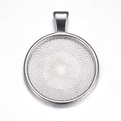 Flat Round Alloy Pendant Cabochon Settings PALLOY-A15654-N-1