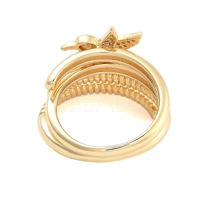 Brass Micro Pave Cubic Zirconia Bird Open Cuff Rings Set for Women RJEW-U002-11G-1