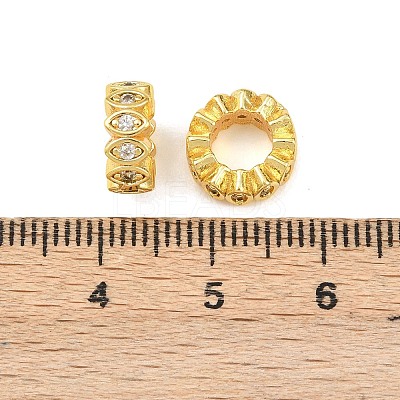 Brass Micro Pave Clear Cubic Zirconia Rondelle European Beads KK-C142-04A-G-1