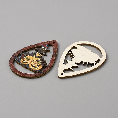 Halloween Theme Single Face Printed Aspen Wood Big Pendants WOOD-TAC0018-09A-1