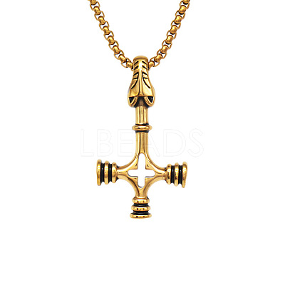Vintage 304 Stainless Steel Viking Wolf Cross Hammer Pendant Necklaces for Men WG40DB5-02-1