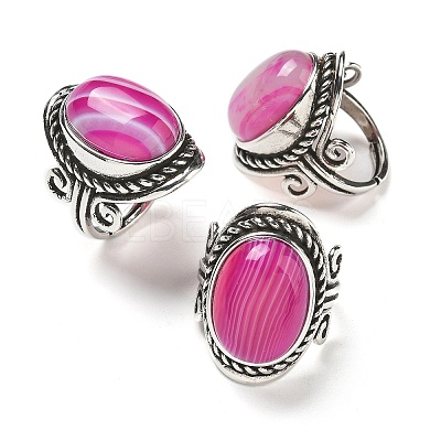 Natural Banded Agate Adjustable Rings RJEW-I108-01AS-11-1