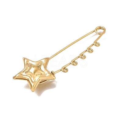 Textured Star 304 Stainless Steel Safety Pins Brooch Findings SA-CBAB767-06B-G-1