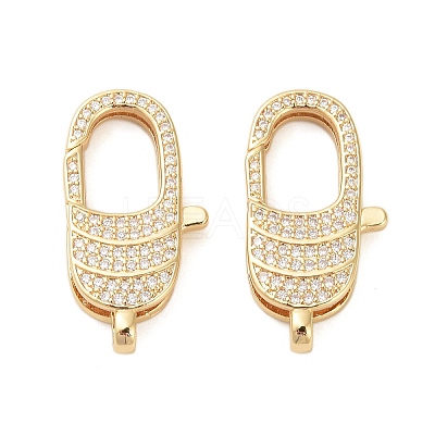 Oval Brass Micro Pave Clear Cubic Zirconia Lobster Claw Clasps KK-I354-01G-04-1