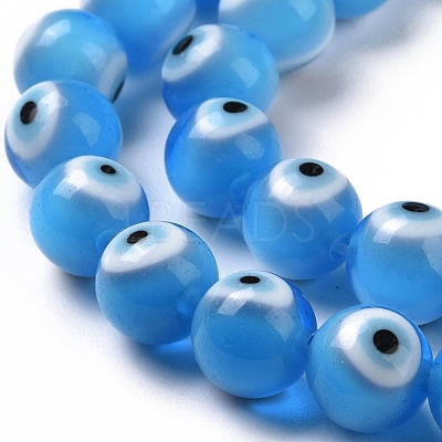 Handmade Evil Eye Lampwork Round Bead Strands LAMP-L055-8mm-23-1