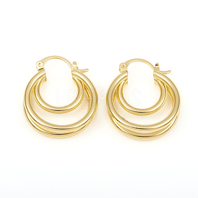 Brass Triple Hoop Earrings EJEW-G282-04G-1