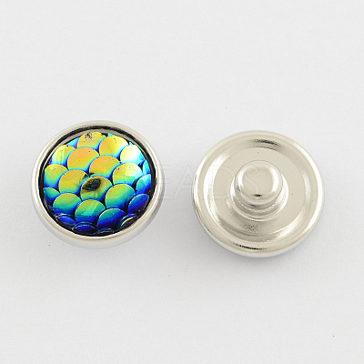 Platinum Metal Colour Brass Shiny Scaly Resin Flat Round Jewelry Snap Buttons SNAP-S006-05-1