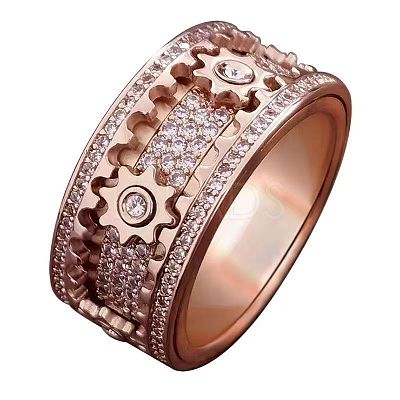 Gear Brass Micro Pave Clear Cubic Zirconia Rotatable Finger Rings FS-WGBD3BF-08-1