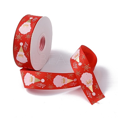 25 Yards Flat Christmas Theme Printed Polyester Grosgrain Ribbon OCOR-C004-04A-1