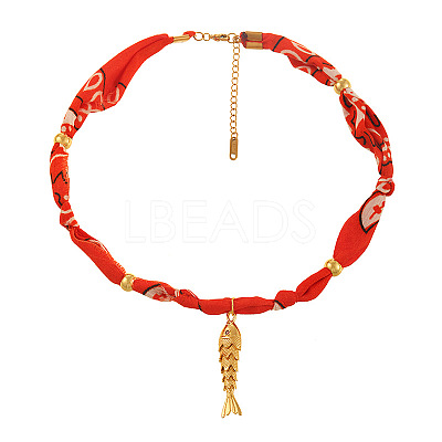 Brass Pendant Printed Cloth Cord Necklaces for Women FS-WGEB349-05-1